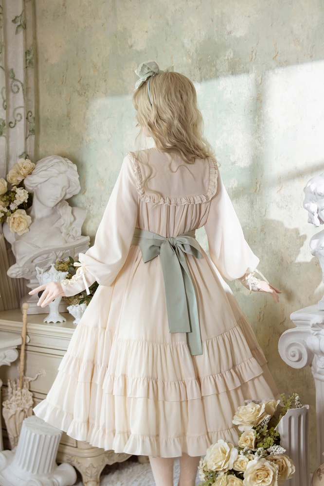 Apricot Short/Long Version Ruffle Neckline Classic Lolita One Piece