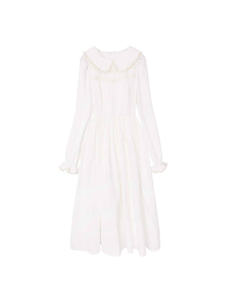 Lily of the Valley Peter Pan Collar Long Sleeves Dress / Embroidered ...