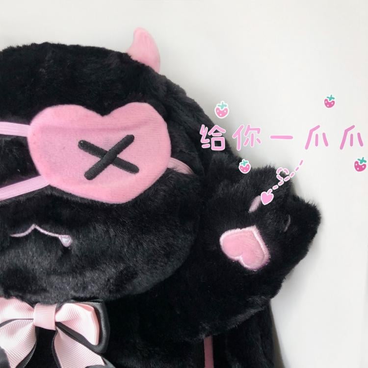 Devil Bunny Black and Pink Plush Bag