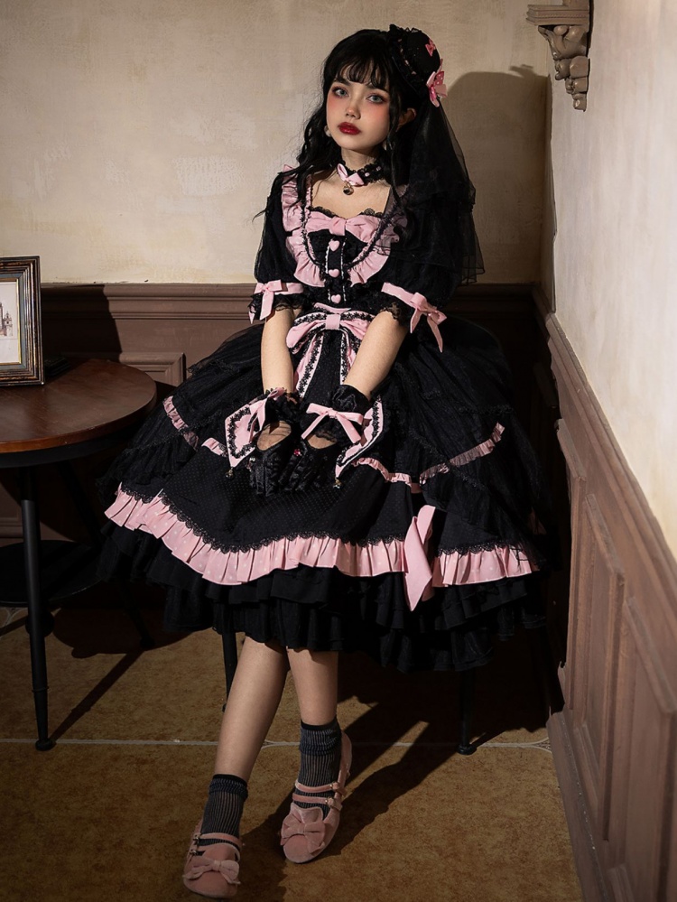 Paper Airplane Short Sleeves Elegant Lolita Dress OP Full Set