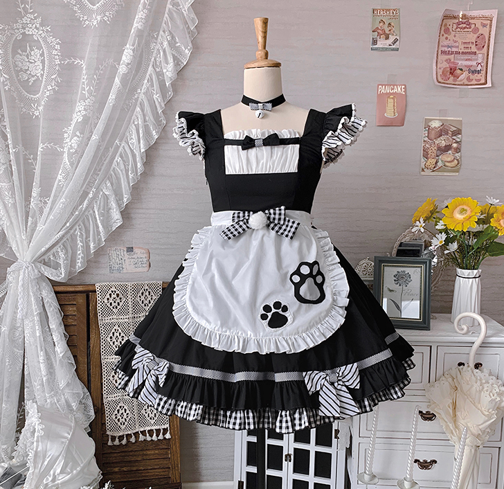 Meow Maid Square Neckline Elegant Lolita Dress JSK and Apron Set