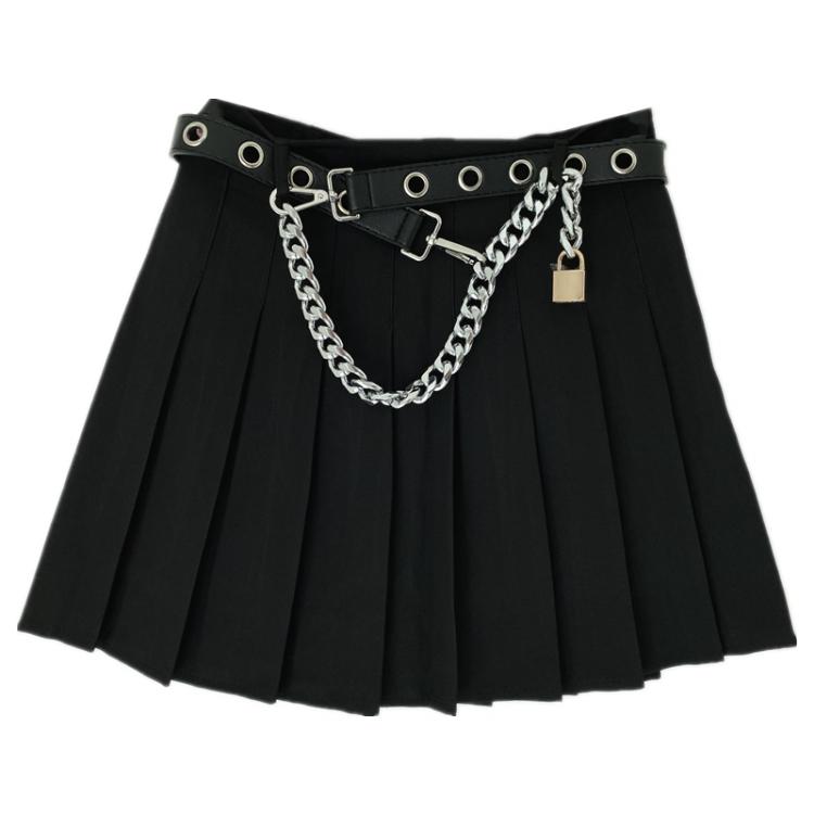 Punk High Waist Pleated Skirt with Waist Belt