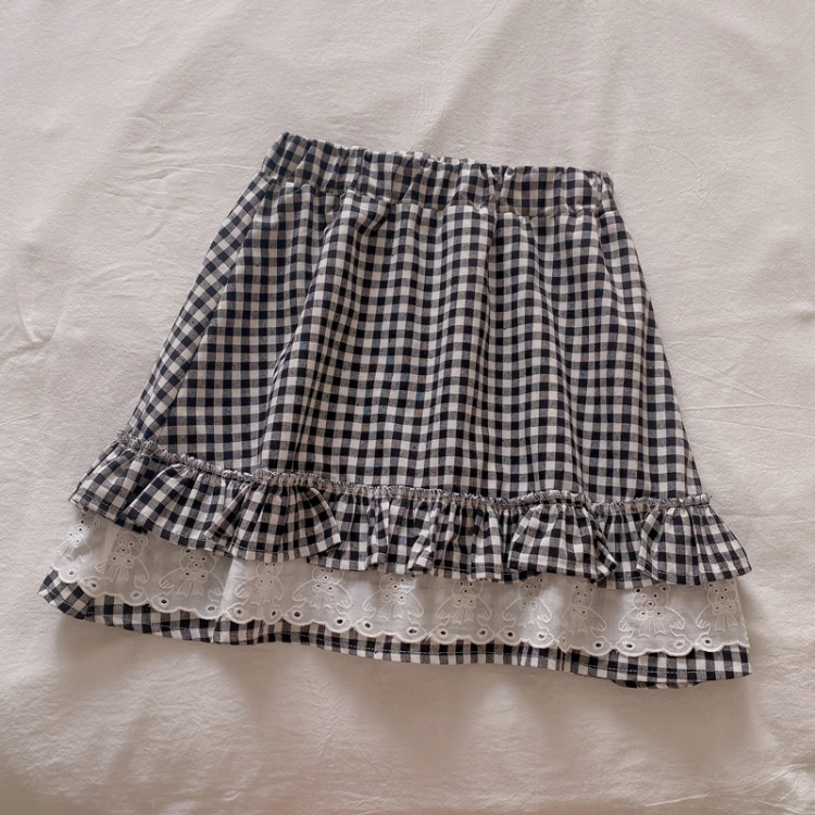 Plaid Elastic Waist Flounce Hemline Short Skirt