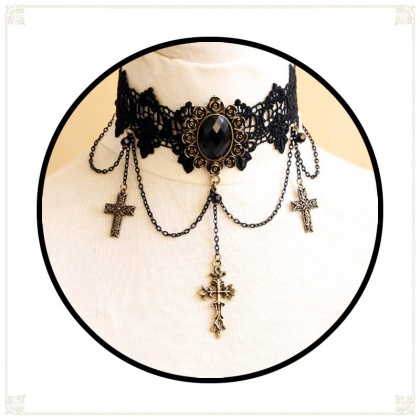 Gothic White Rhinestones Cross Necklace