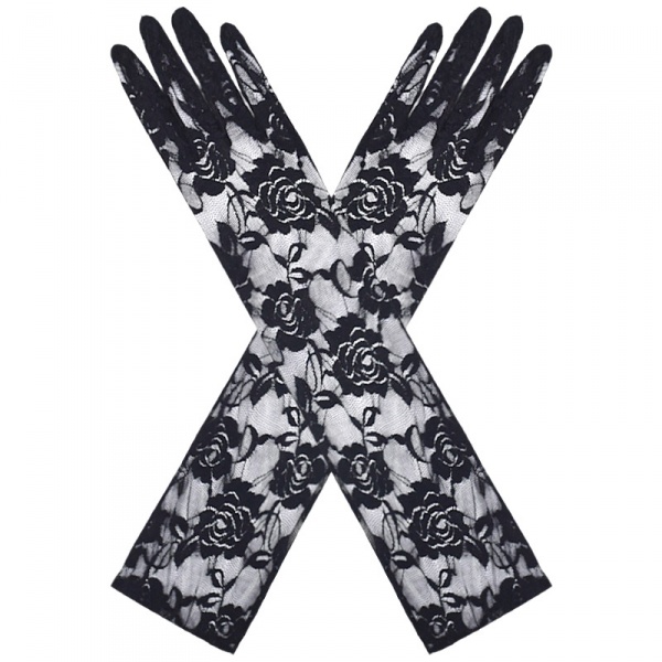 [$9.10]Gothic Lolita Rose Flower Pattern Lace Long Gloves