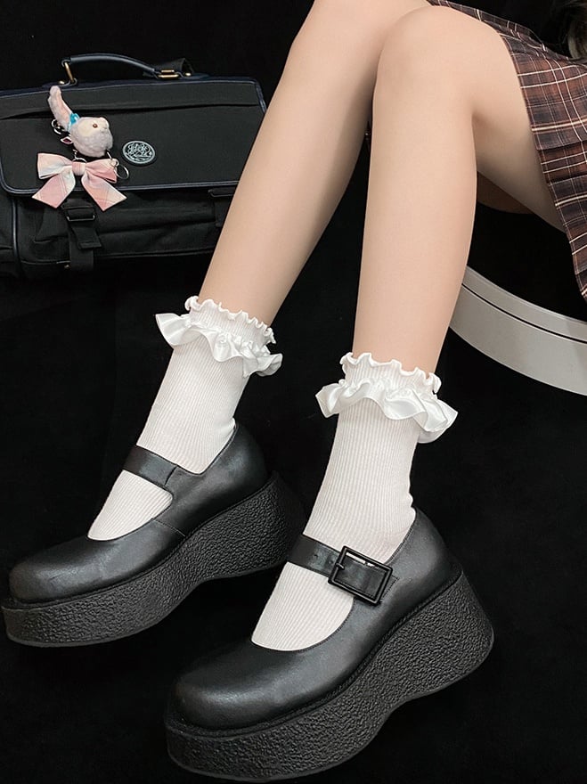 Elegant Satin Ruffle Cotton Lolita Socks