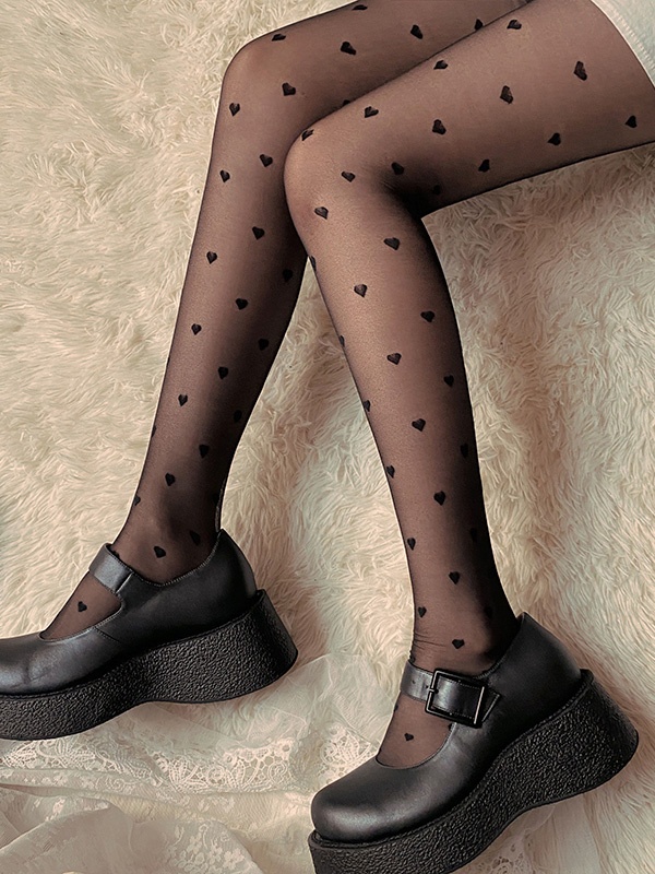 Gothic Lolita Floral Heart Chain Backseam Stockings Tight Detailed Pantyhose OS