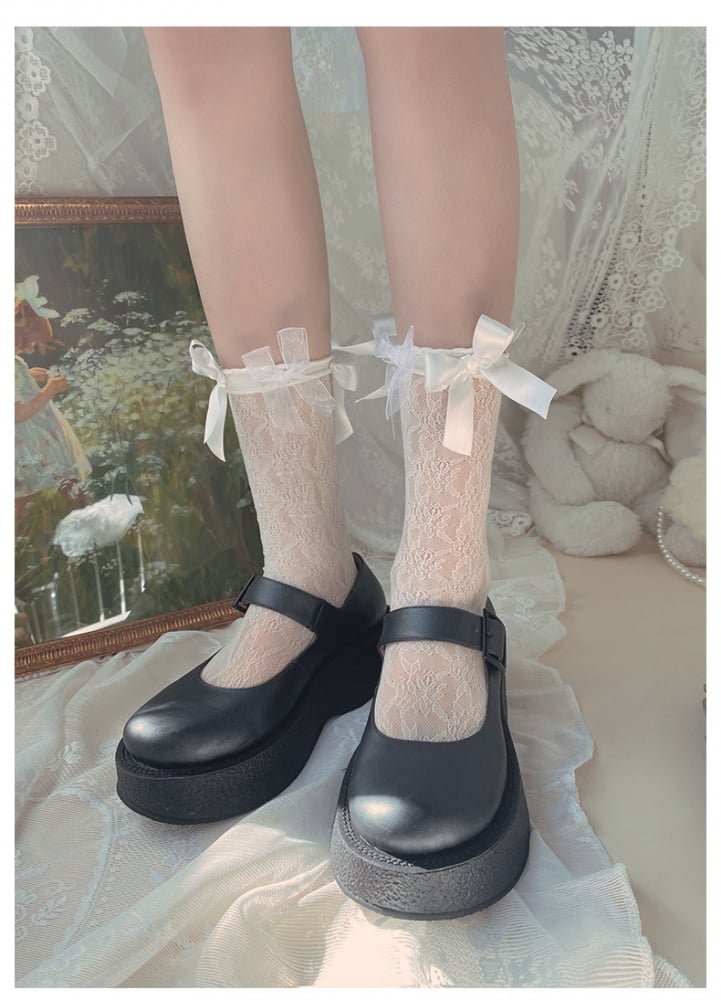 Elegant Ribbon Bowknots Lace Lolita Stockings