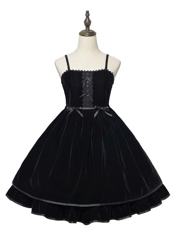 Black Erin Series Square Neckline Flounce Hemline Velvet Lolita Dress JSK