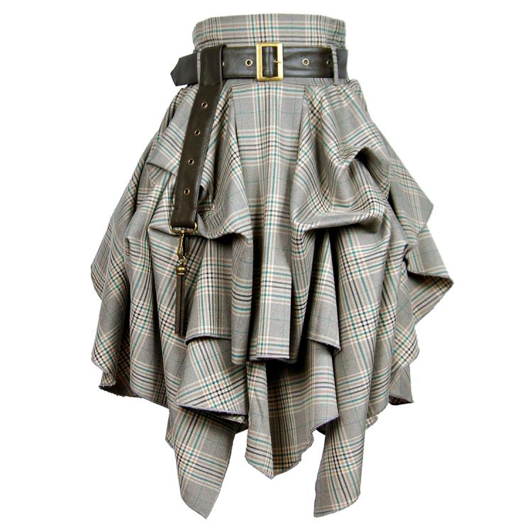 Steampunk Plaid Irregular Knee Length Skirt