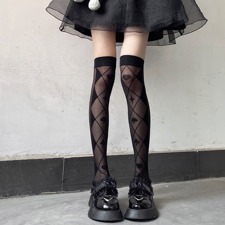 Black / White JK Poker Pattern Lolita Stockings