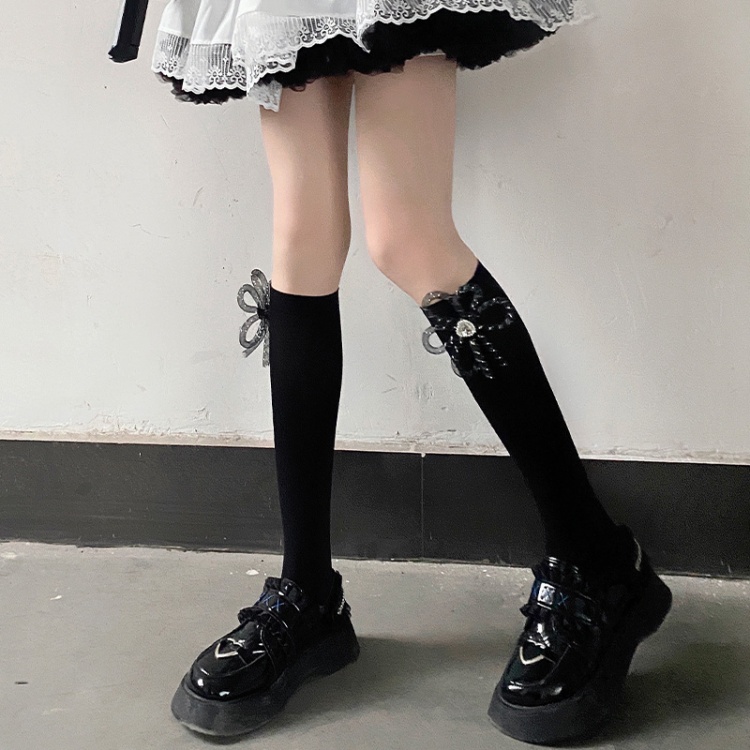 White / Black JK Flowers Rhinestones Decoration Lolita Stockings