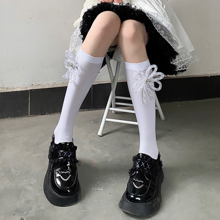 White / Black JK Flowers Rhinestones Decoration Lolita Stockings