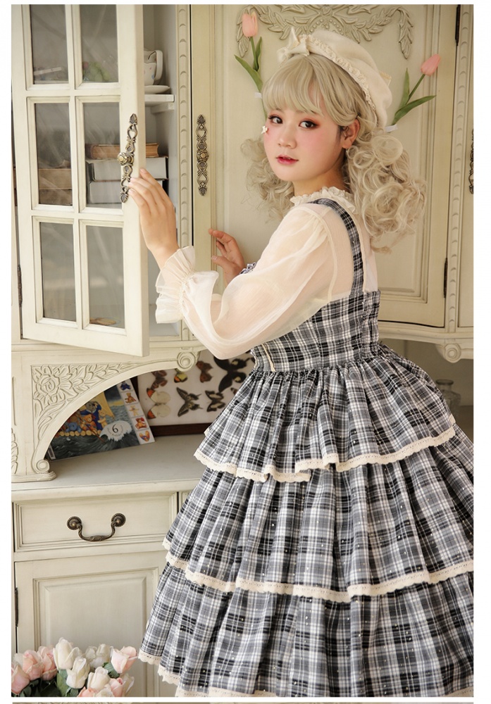 Plus Size Honey Plaid Tiered Flounce Skirt Lolita Dress JSK