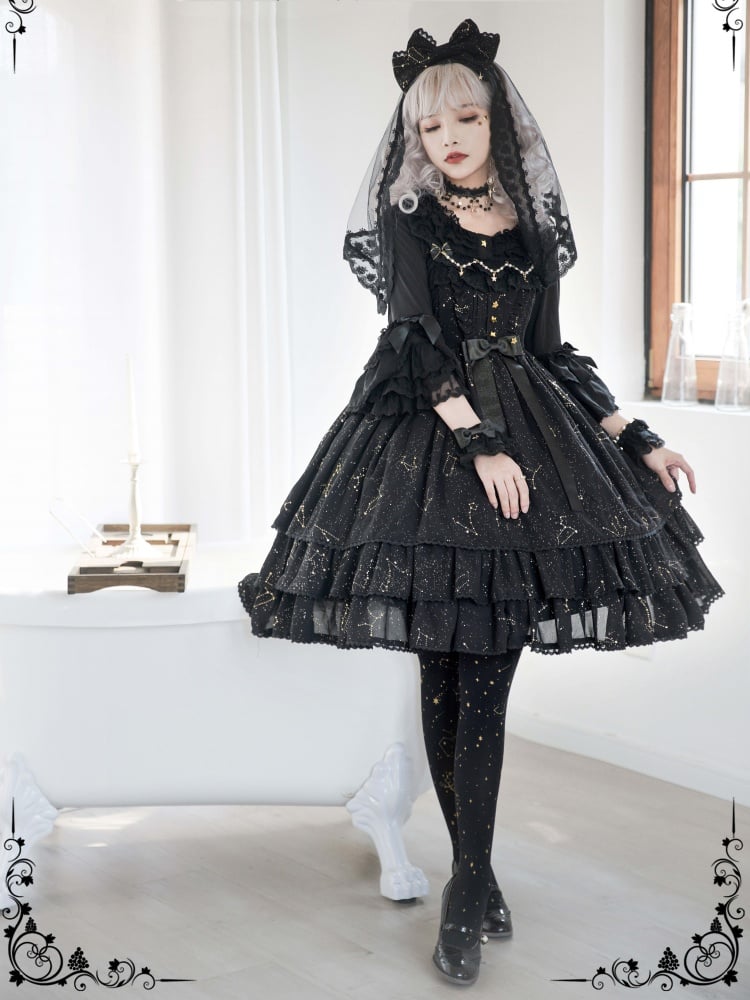 Star Signs Gold Stamping Elegant Gothic Lolita Dress Hot Sale Starry Night Lolita JSK