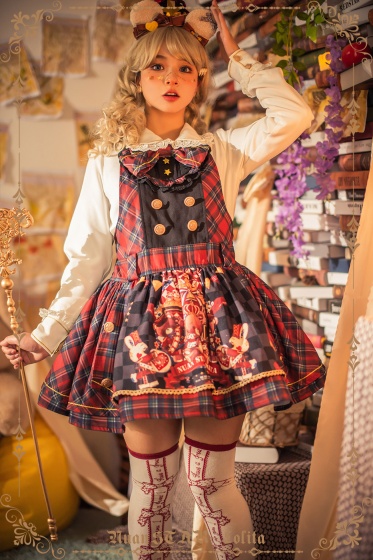 Bear Coronation Sweet Plaid Lolita Overall Dress JSK by NnSTAR Lolita