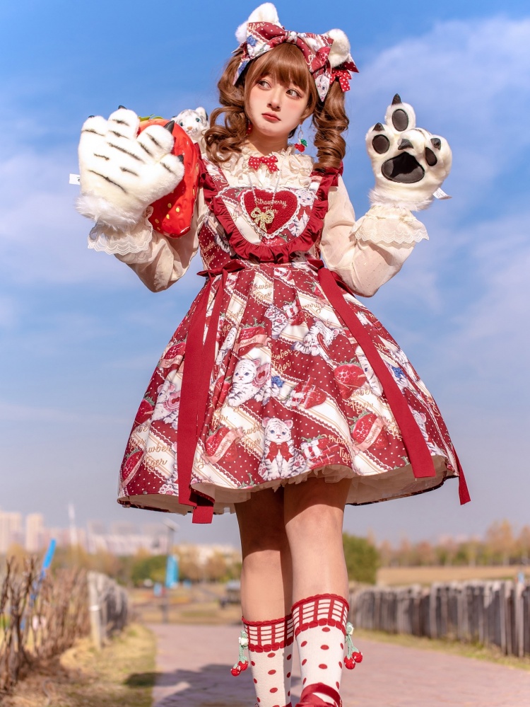 Strawberry Tiger Square Neckline Sweet Lolita Dress JSK
