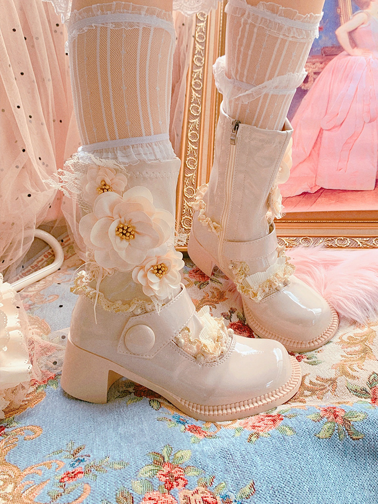 Round Toe Thick-heel Rose Decorative Lolita Martin Boots