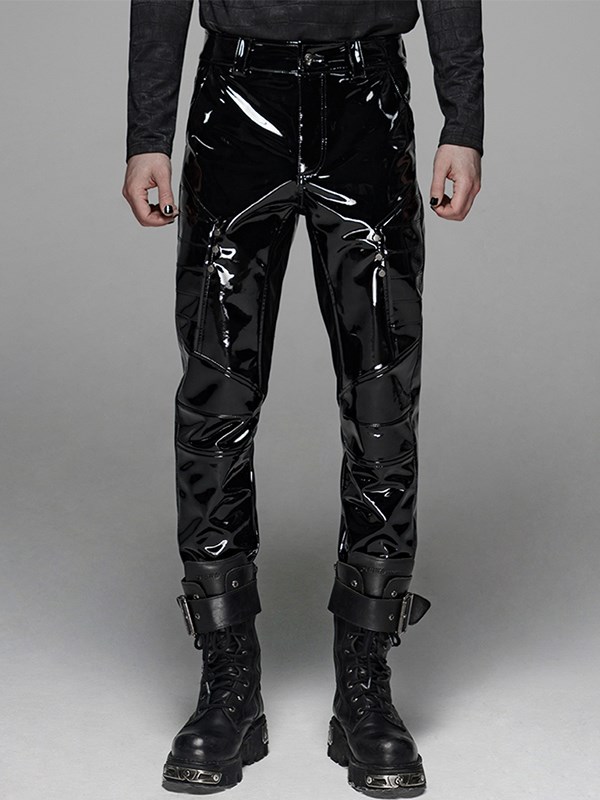 Men's Gothic Military Patent PU Leather Pants