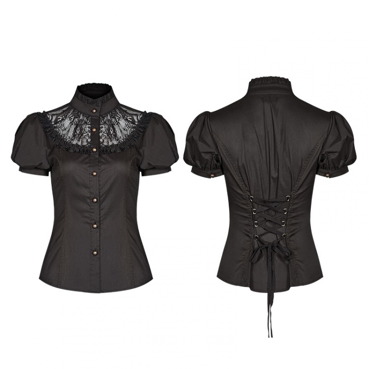 Gothic Steampunk Short Puff Sleeves Shirt