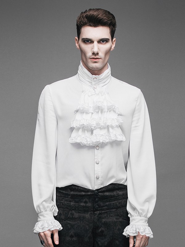 [$88.60]Men's Gothic Vintage White Stand Collar Long Sleeves Shirt