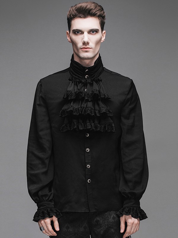 [$88.60]Men's Gothic Vintage Black Stand Collar Long Sleeves Shirt