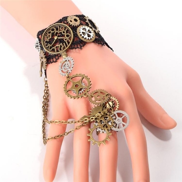 [$11.30]Steampunk  Lolita Vintage Clock Gear Finger Ring Bracelet