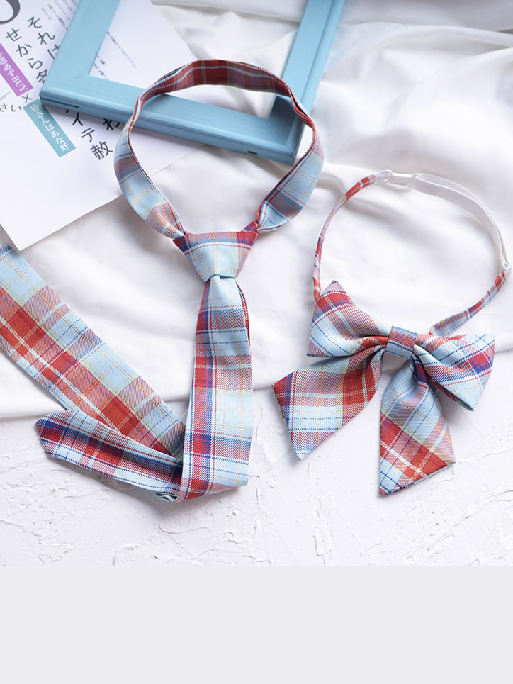 Dunhuang JK Uniform Plaid Pleated Skirt Bow Tie / Tie