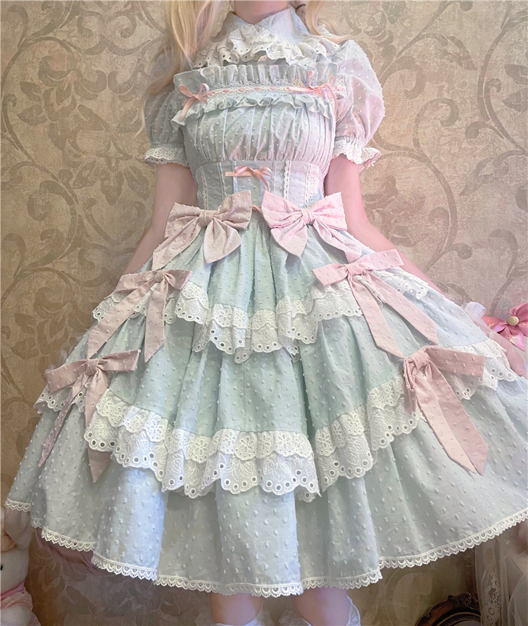 Miss Autumn Square Neckline Tiered Skirt Sweet Lolita Dress JSK
