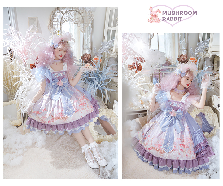 Sweet Mushroom Flowy OP Sleeves Dress Bunny Lolita Short