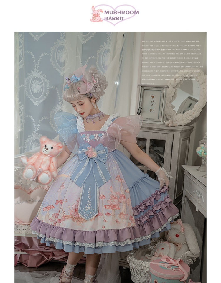 Mushroom Bunny Short Flowy Lolita Sweet Sleeves Dress OP