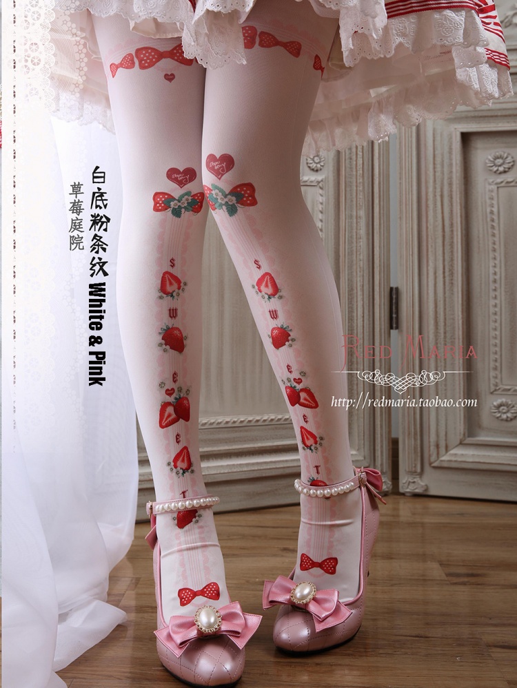 Strawberry Long Socks, High Stockings Lolita, Cute Kawaii Tights