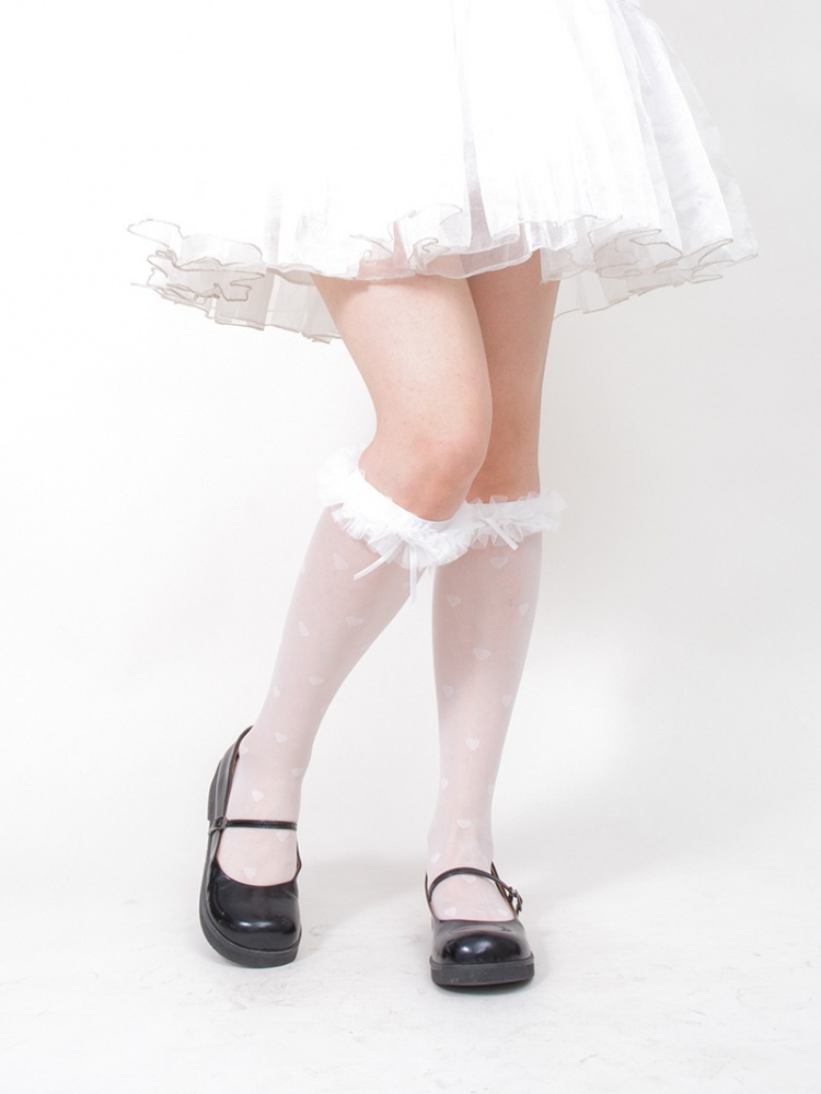 Heart Polka Dot Lolita Mini Bowknot Underknee Stockings