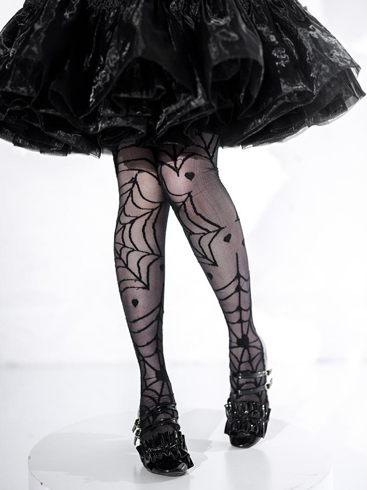 Croto's Heart Spider Web Gothic Lolita Overknee Stockings