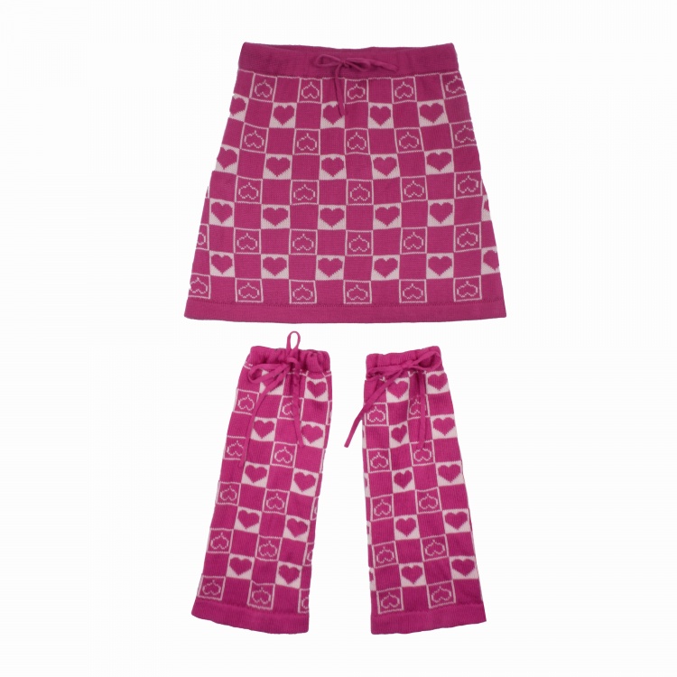 [$49.30]Heart Shaped Checkerboard Knit Skirt and Leg Cover