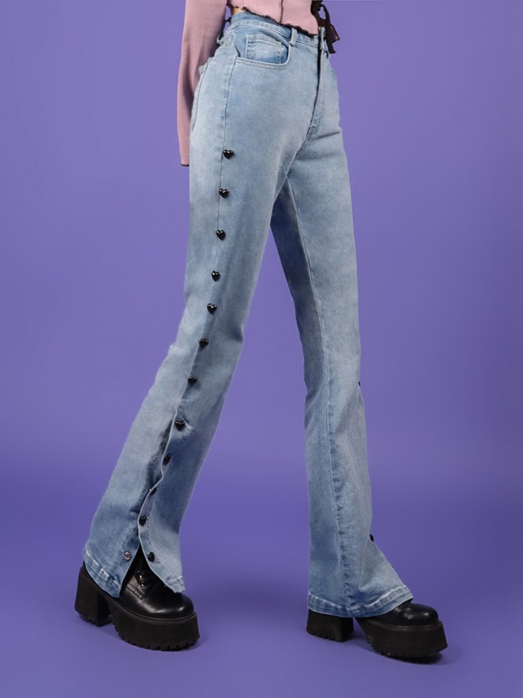 Y2K Vintage Heart-shaped Slit Hem Flared Jeans