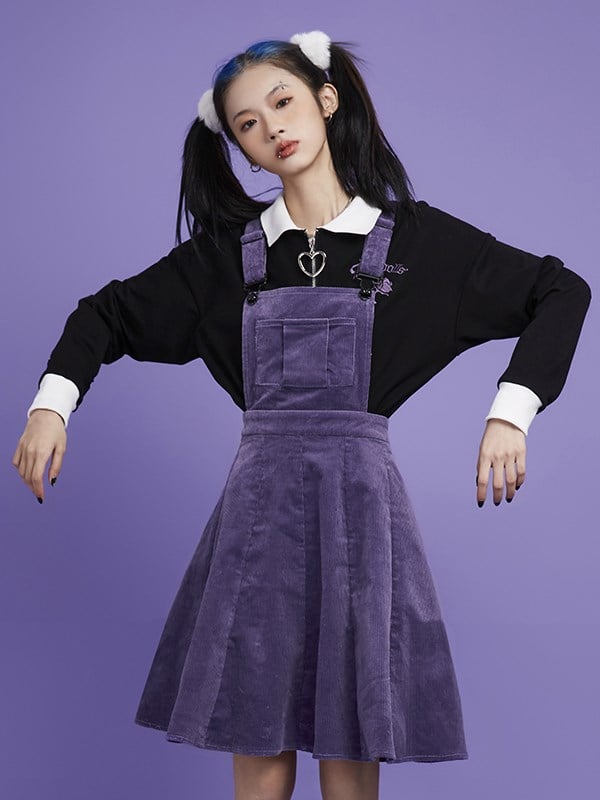 Vintage Purple Corduroy Overall Dress