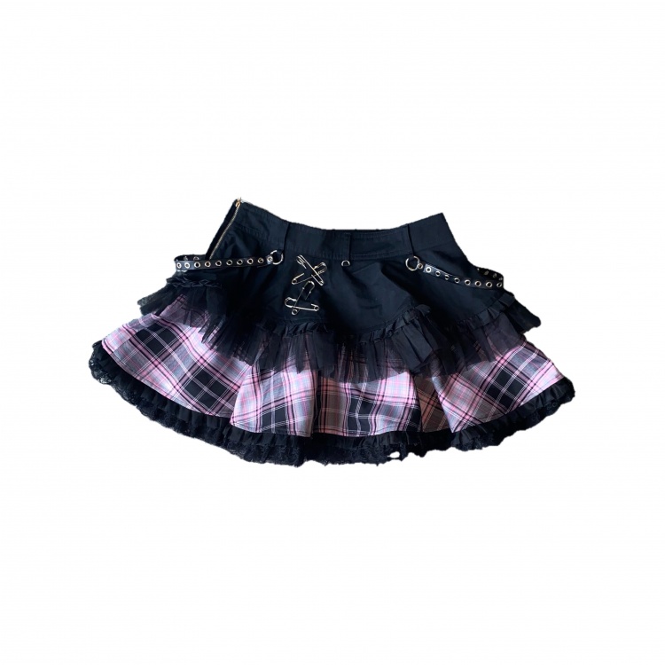 Dark Punk Plaid High Waist A-line Mini Skirt