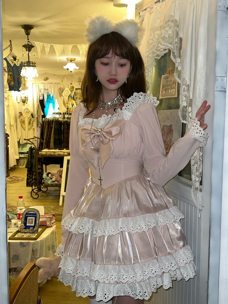 Taoyao Long Sleeves Tiered Ruffles Two Color Options Kawaii Dress