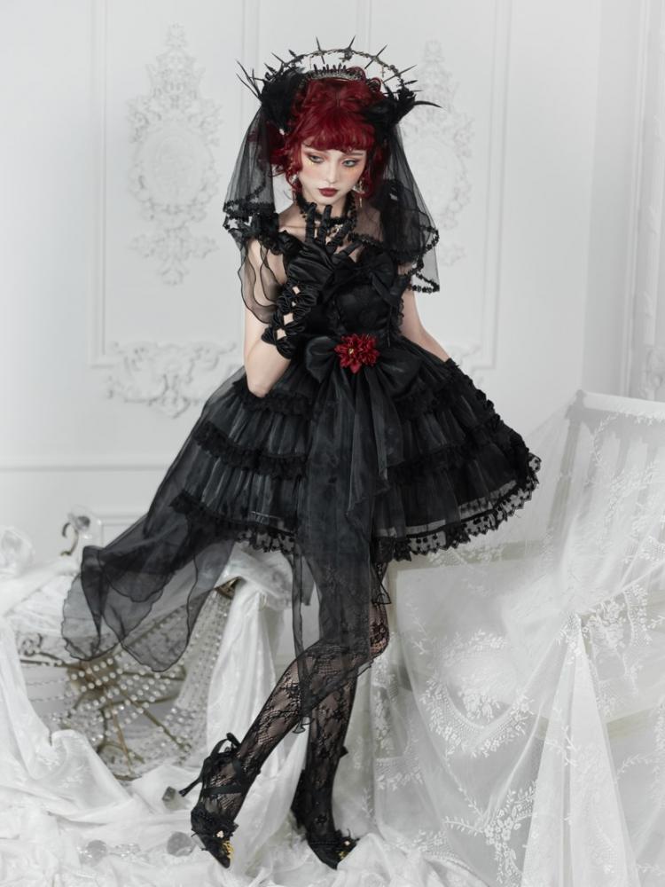 5 Colors Off-the-shoulder Neckline Tiered Skirt Hime Lolita Dress JSK Full Set