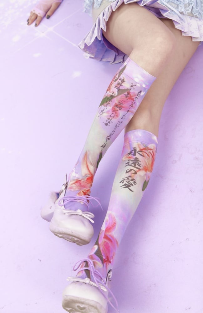 Autumn Holy Scepter Lolita Girl Socks Velvet print Women Over the Knee Socks