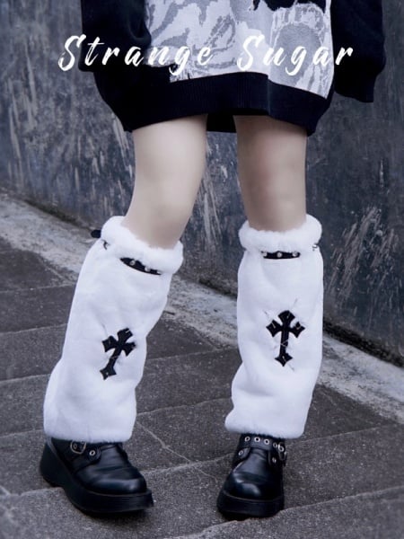 [$15.70]Handmade Y2K Subculture White Cross Plush Legwear