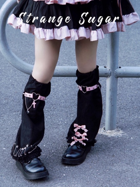 [$14.80]Handmade Y2K Subculture Black and Pink Suede Bowknot Decorative Legwear