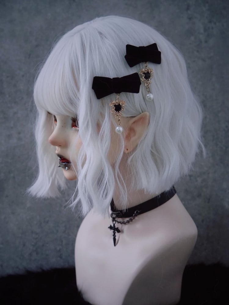 Handmade Black Velevt Gothic Lolita Bowknot Hairclips