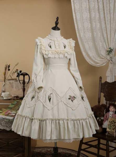 Lily of the Valley Illustrated Book Spring Floral Applique Lolita Dress ...