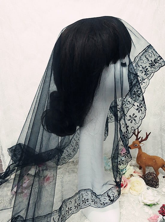 Elegant Gothic Lolita Hanayome Lace Embroidery Veil