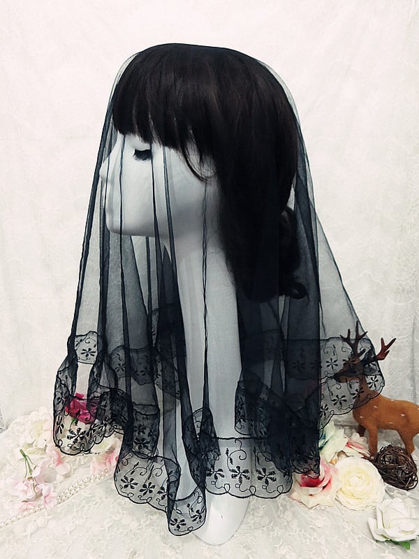 Elegant Gothic Lolita Hanayome Lace Embroidery Veil