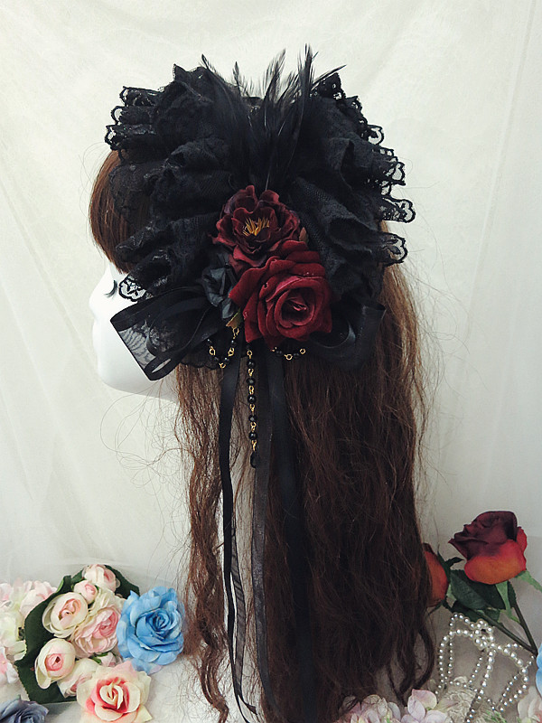 Handmade Gothic Lolita Feather Rose KC