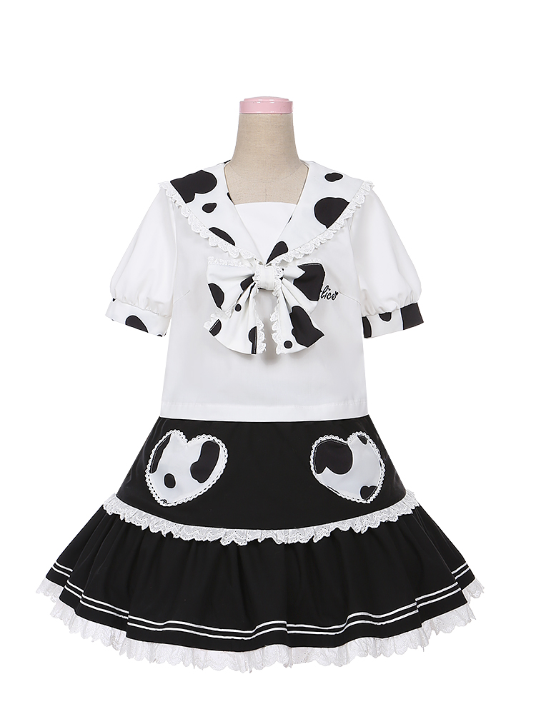 Cow Pasture Sailor Collar Top / Elastic Waist Lolita Skirt Set