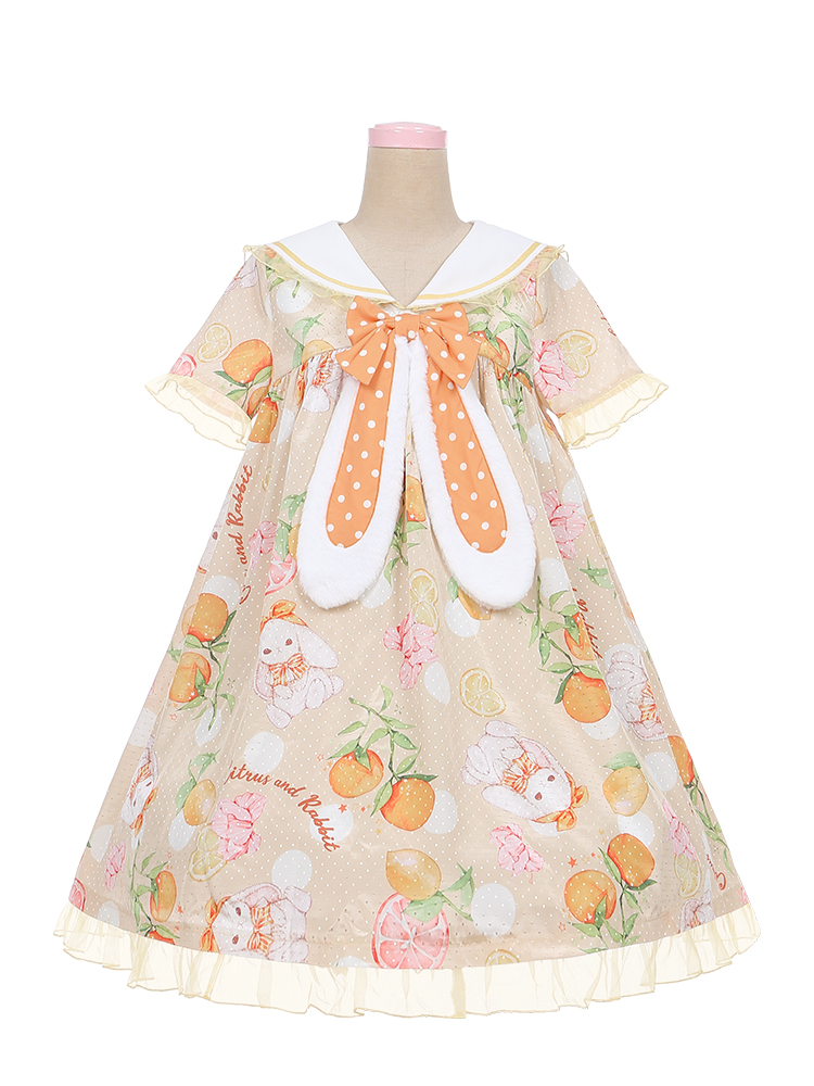 Sweet Orange Bunny Sailor Collar Short Sleeves Lolita Dress OP